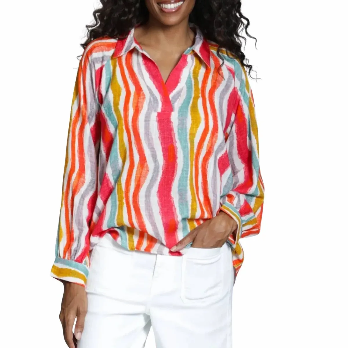 Half-Plaket Pullover Blouse in Hibiscus by APNY