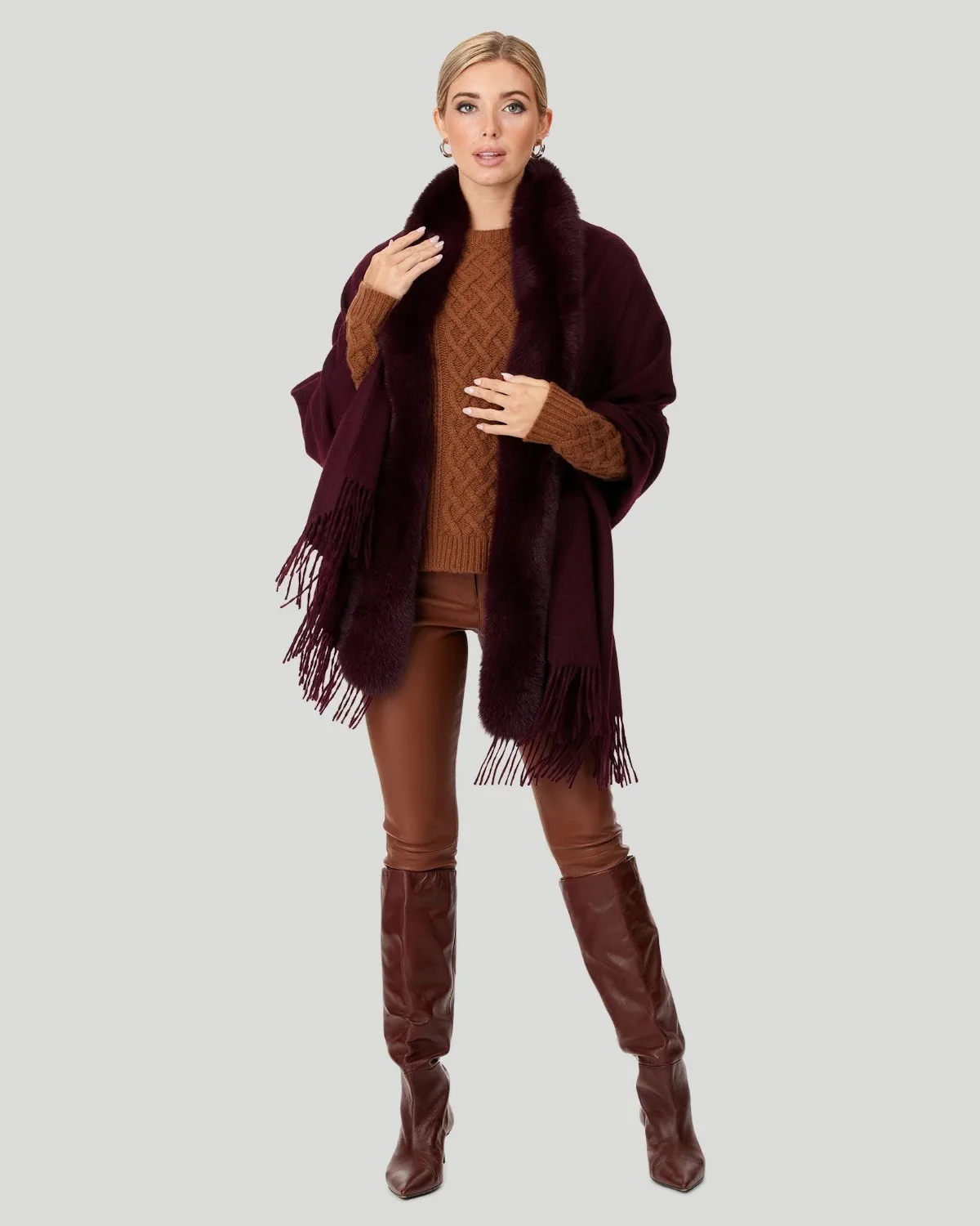 Cashmere Stole with Fox Trim by Gorski