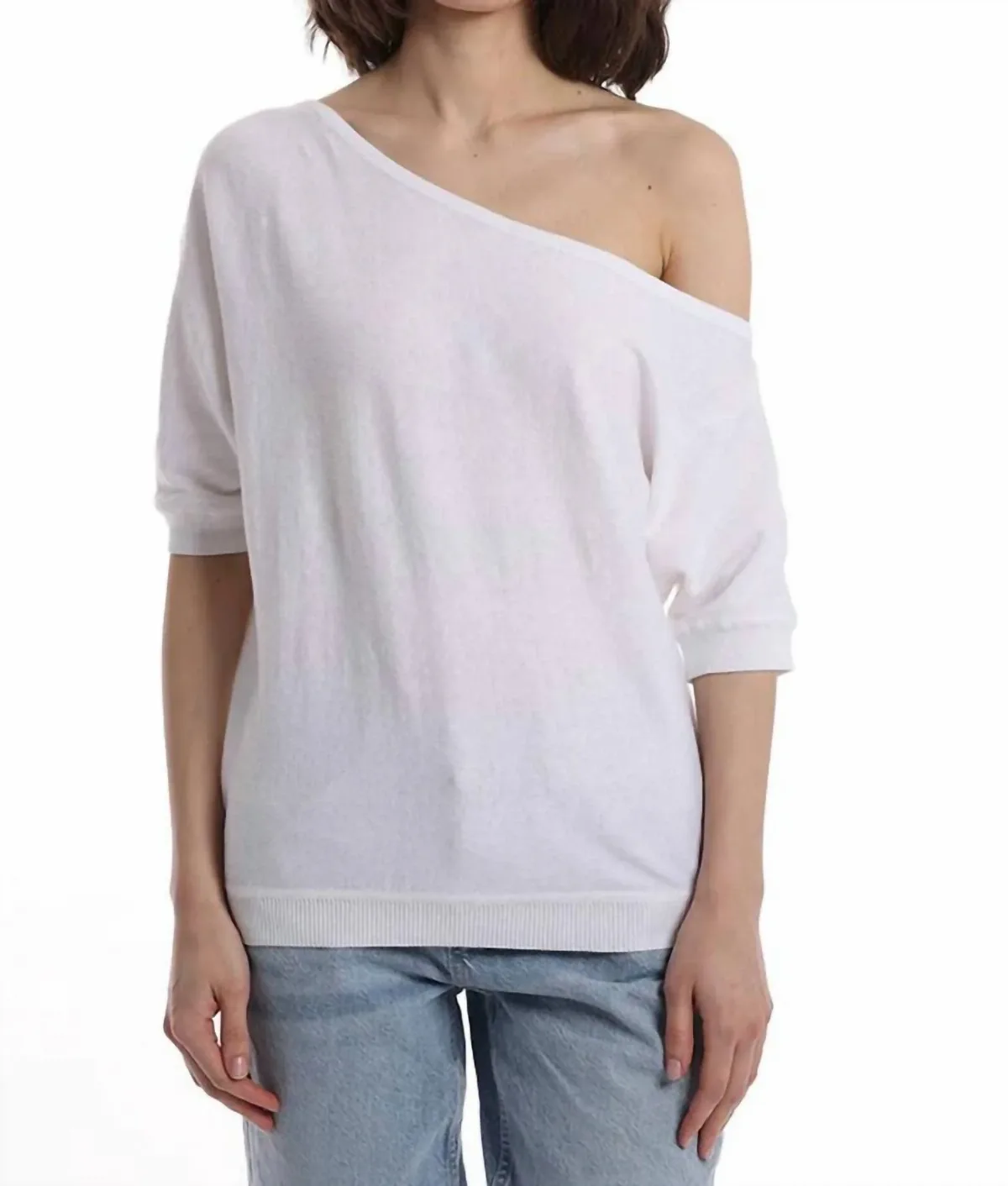 Cotton Cashmere Short Sleeve Off-The-Shoulder Top