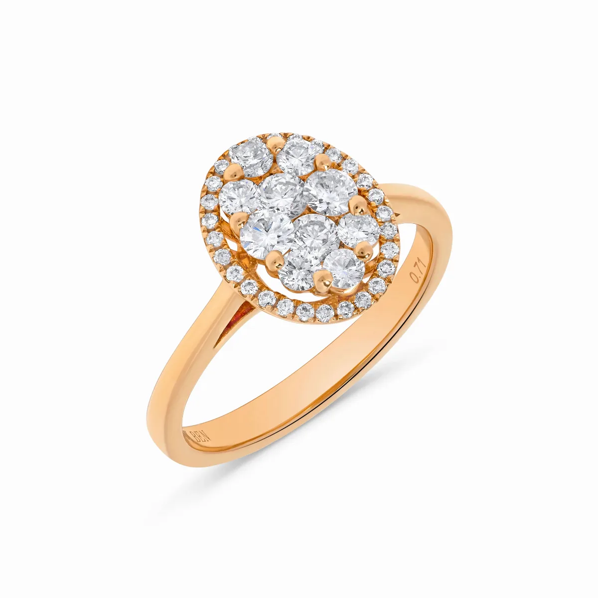 0.71 ct tw Oval Shape Round Diamond Cluster Ring 14K Rose Gold Natural Diamonds by H.J. Namdar