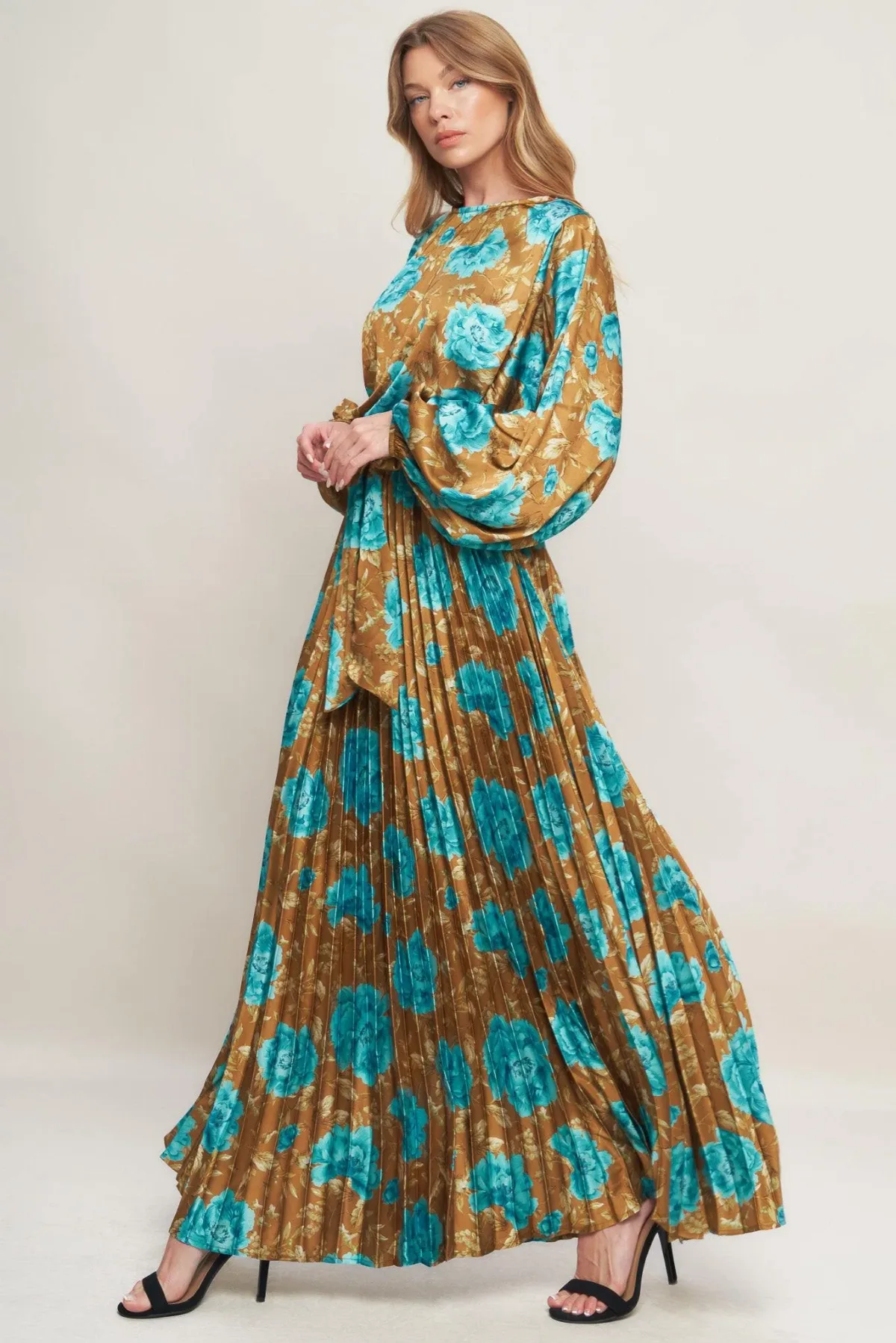 Golden Bloom Luxe Woven Satin Maxi Dress by TRUEDAMES