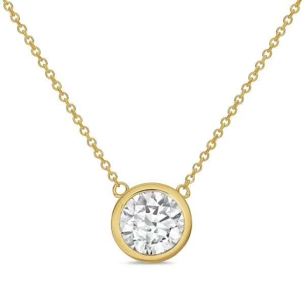 14kt Yellow Gold Lab Grown Round Diamond Cut Bezel Pendant Weighing 12.00 ct
