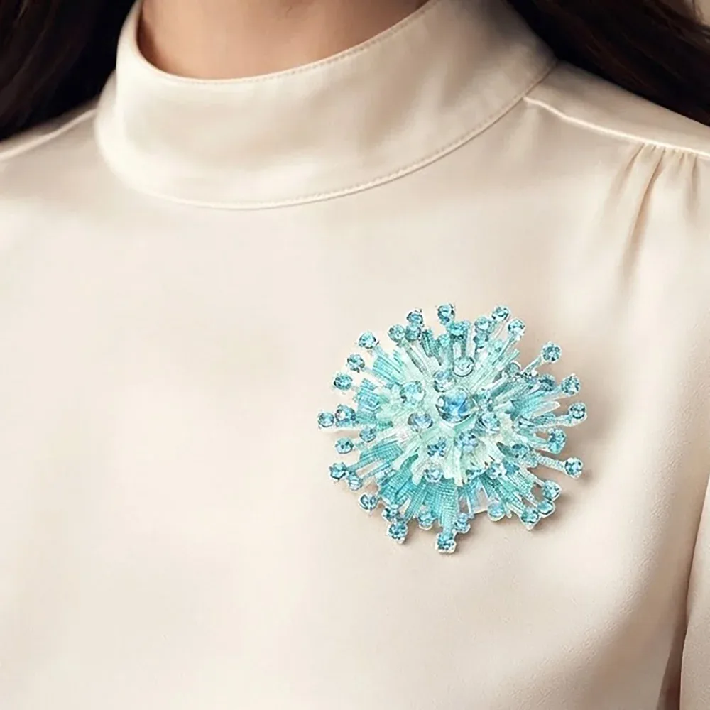 Rhinestone Floral Burst Magnetic Brooch