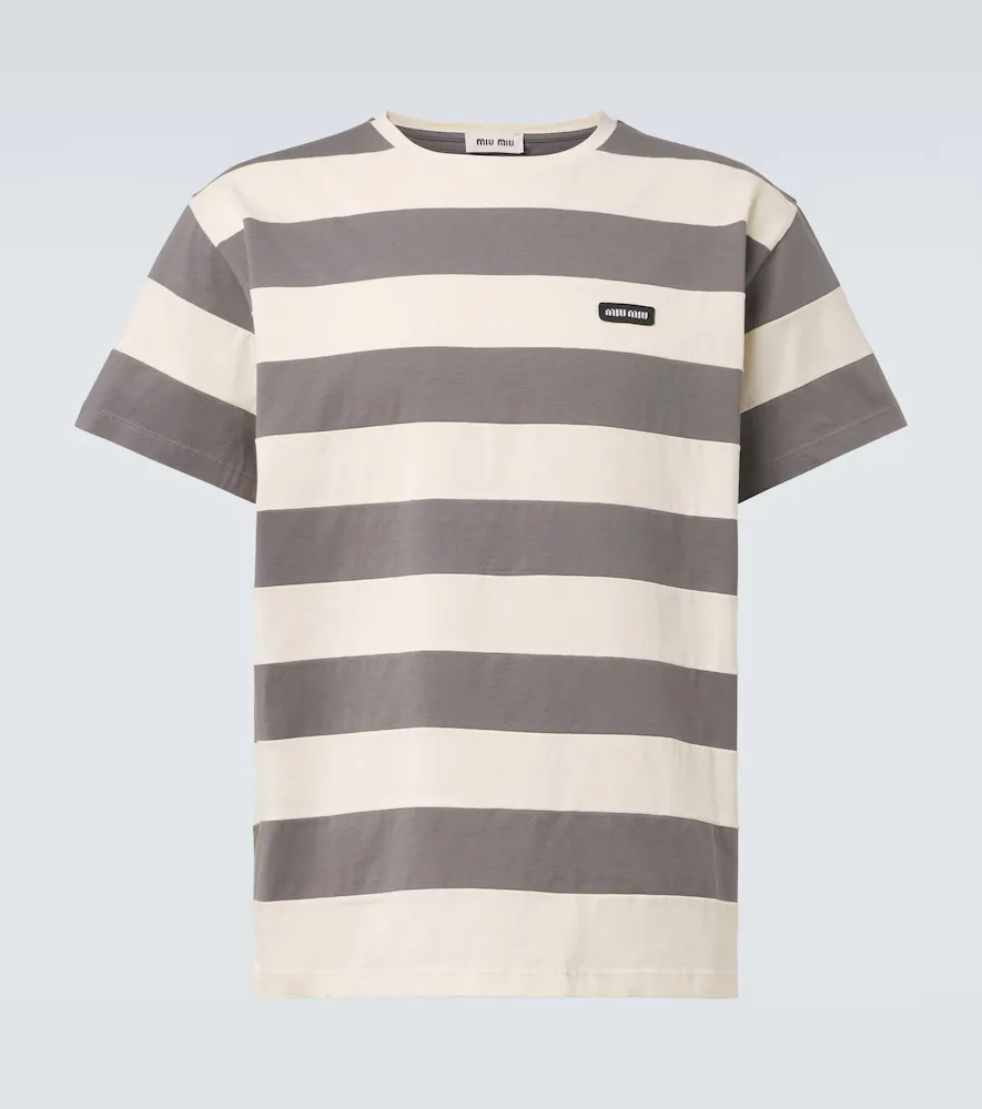 Striped Cotton Jersey T-Shirt by Miu Miu