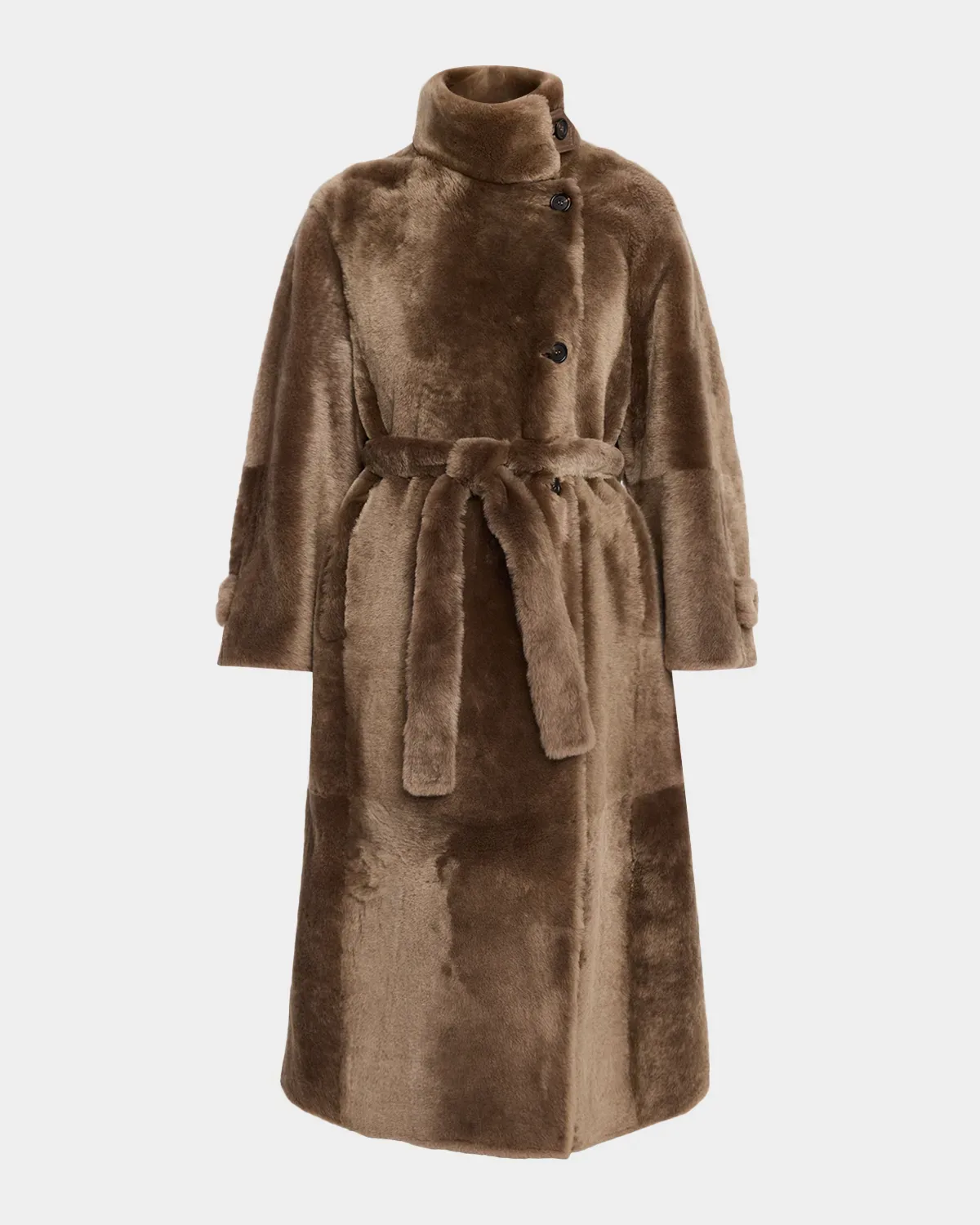 Lamb Shearling Belted Long Coat