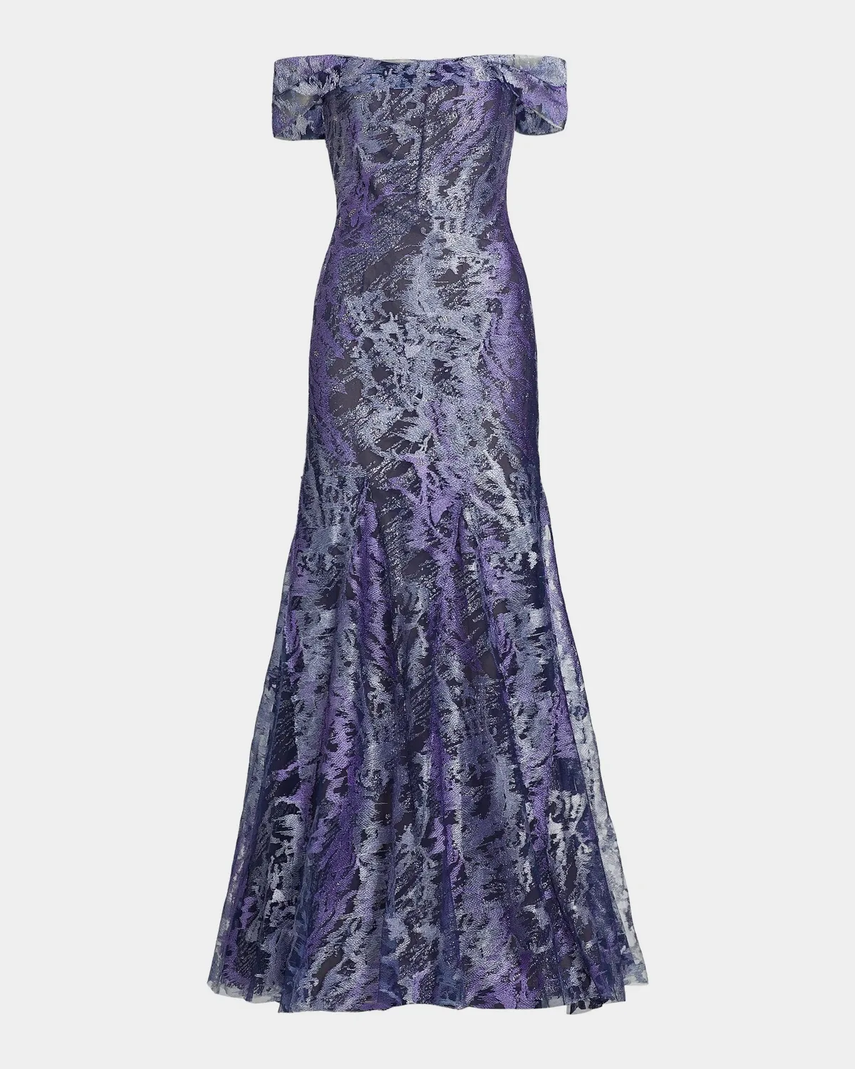Metallic Off-The-Shoulder Mermaid Gown by Rene Ruiz Collection