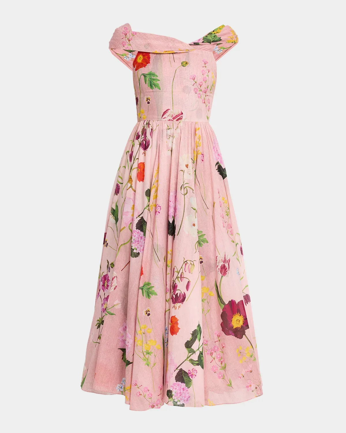 Off-The-Shoulder Mixed Botanical Cotton Midi Dress by Oscar de la Renta