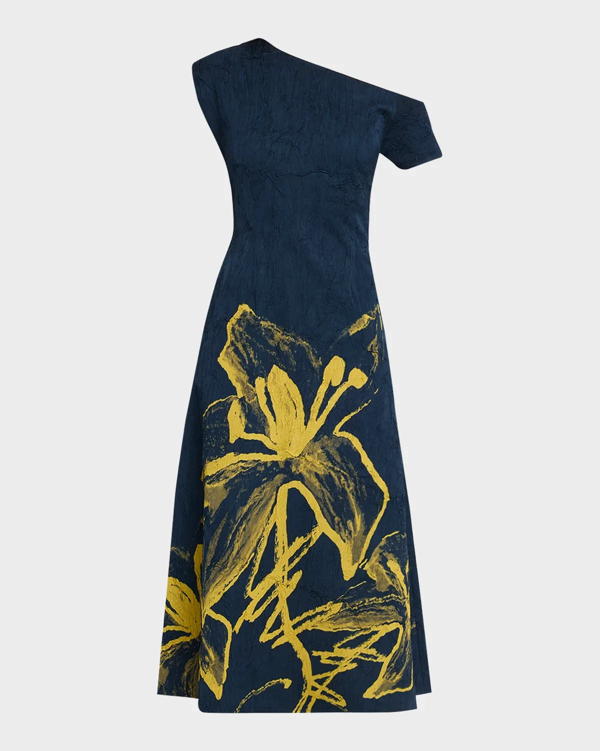 Mavi One-Shoulder Crinkled Floral Midi Dress