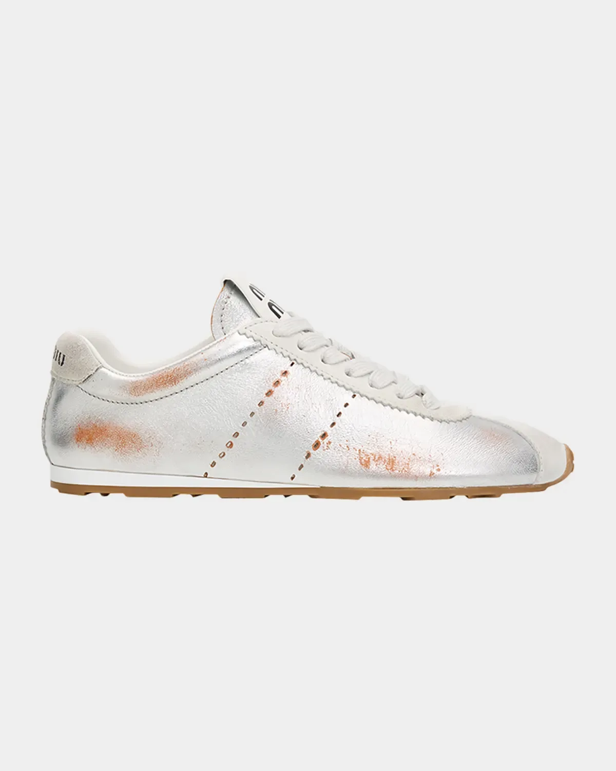 Metallic Leather Low-Top Sneakers by Miu Miu