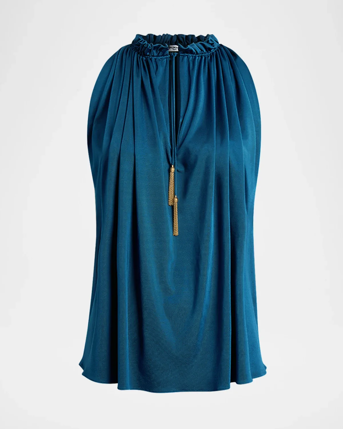 Sleeveless Tassel Gathered Jersey Halter Top by Balmain