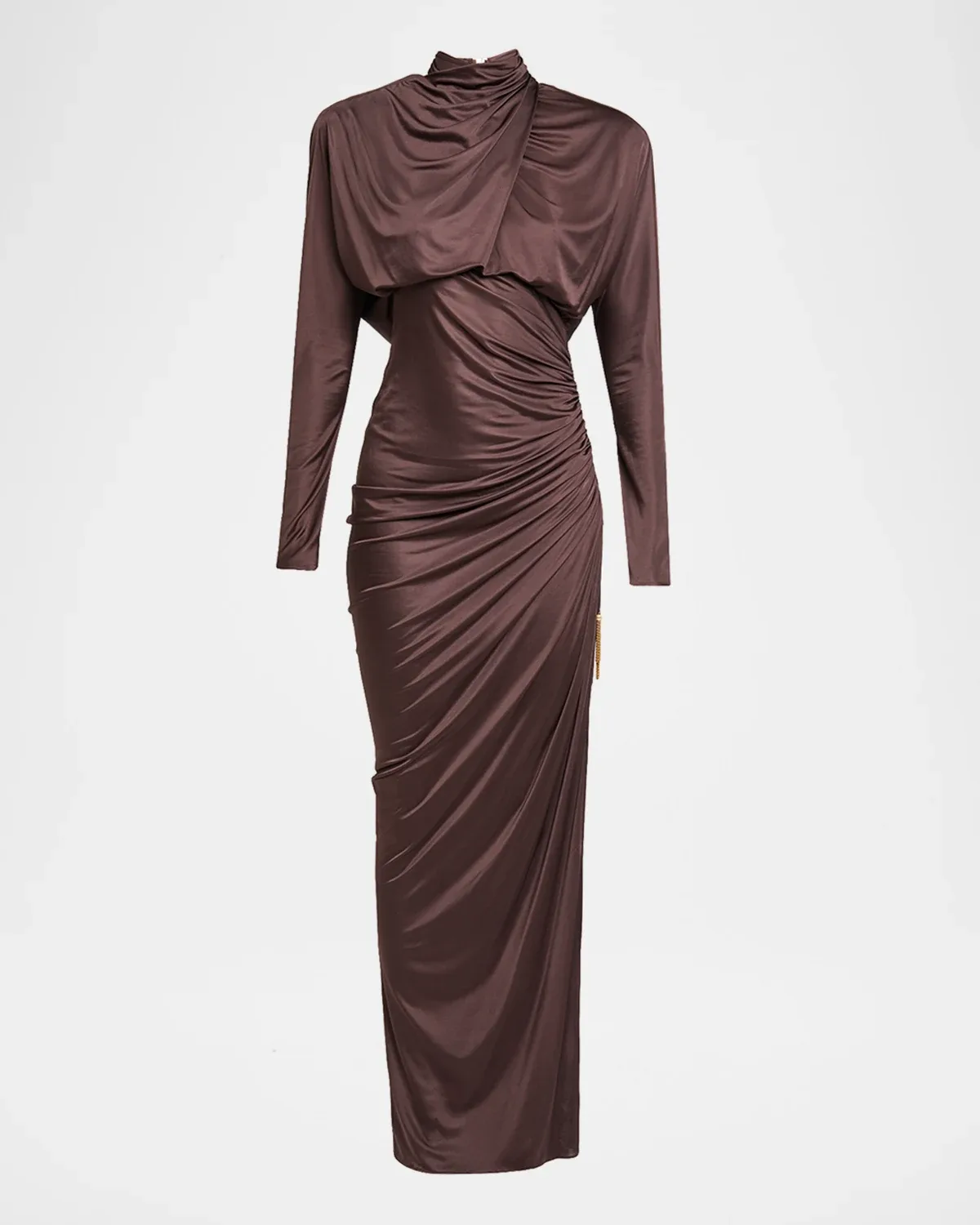 Strong-Shoulder Jersey Ruched Slit Maxi Dress by Balmain