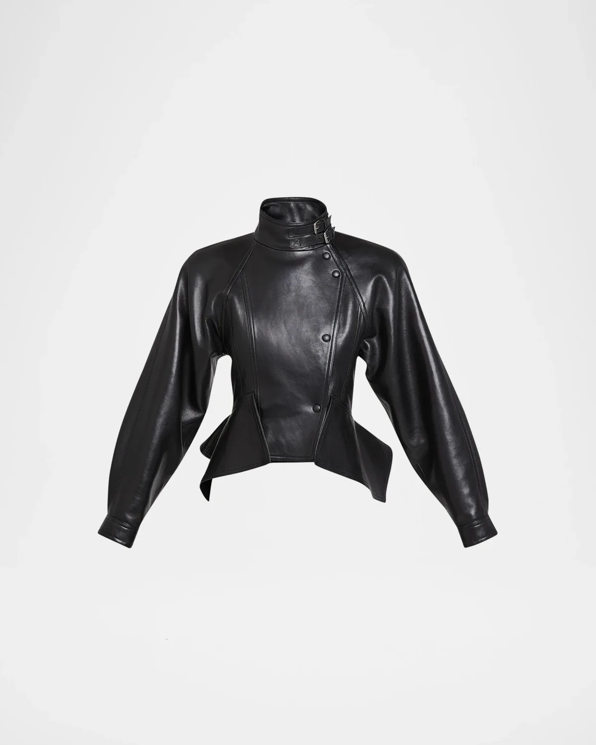 Leather Fitted Peplum Jacket by Balmain