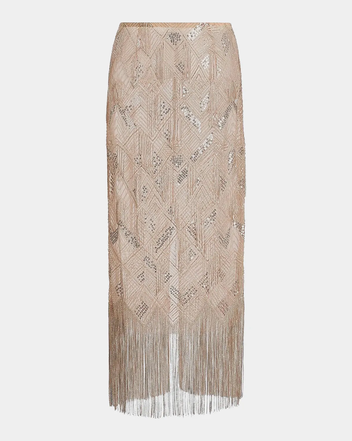 Geometric Fringe-Trim Midi Skirt