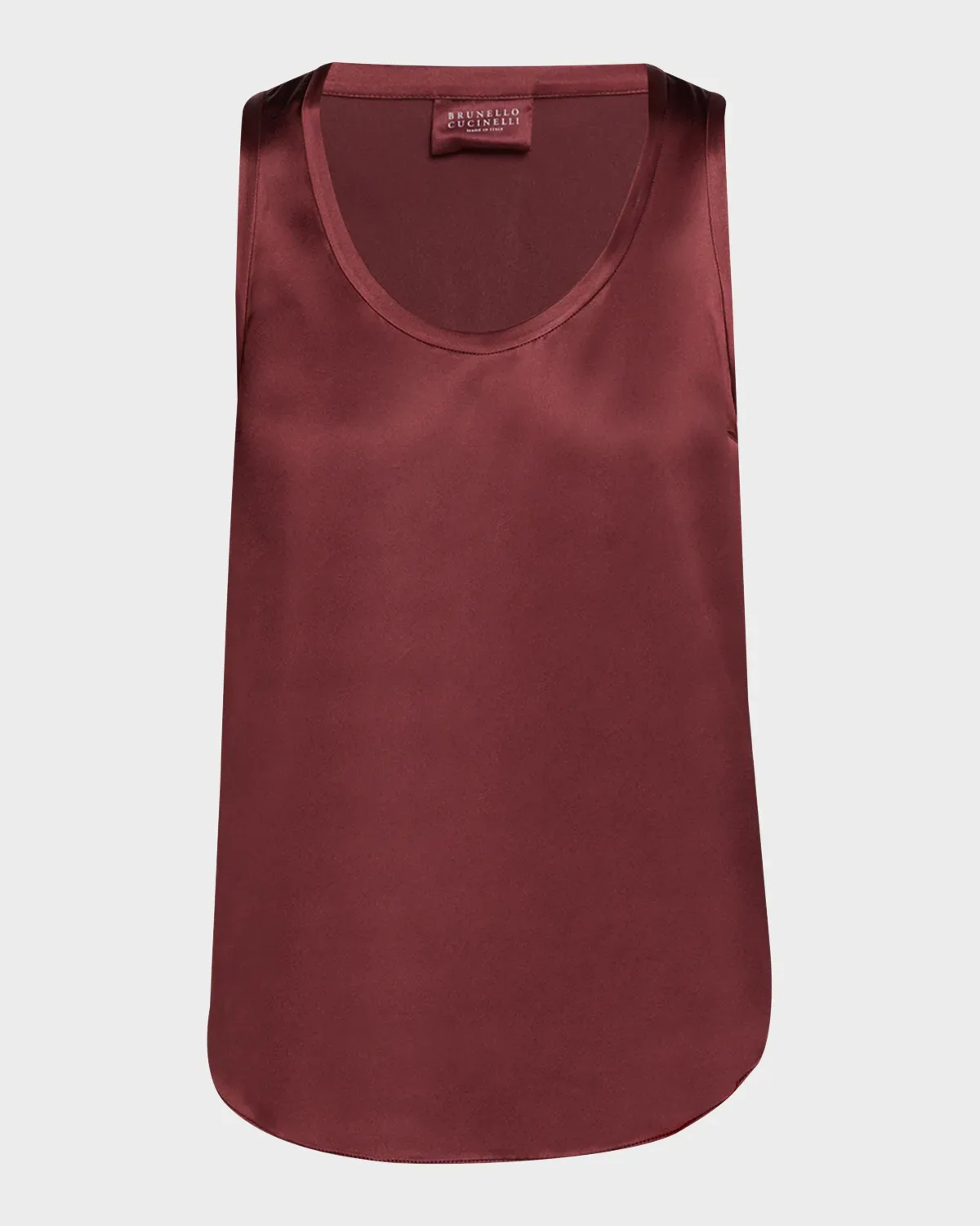 Scoop-Neck Sleeveless Satin Blouse by Brunello Cucinelli