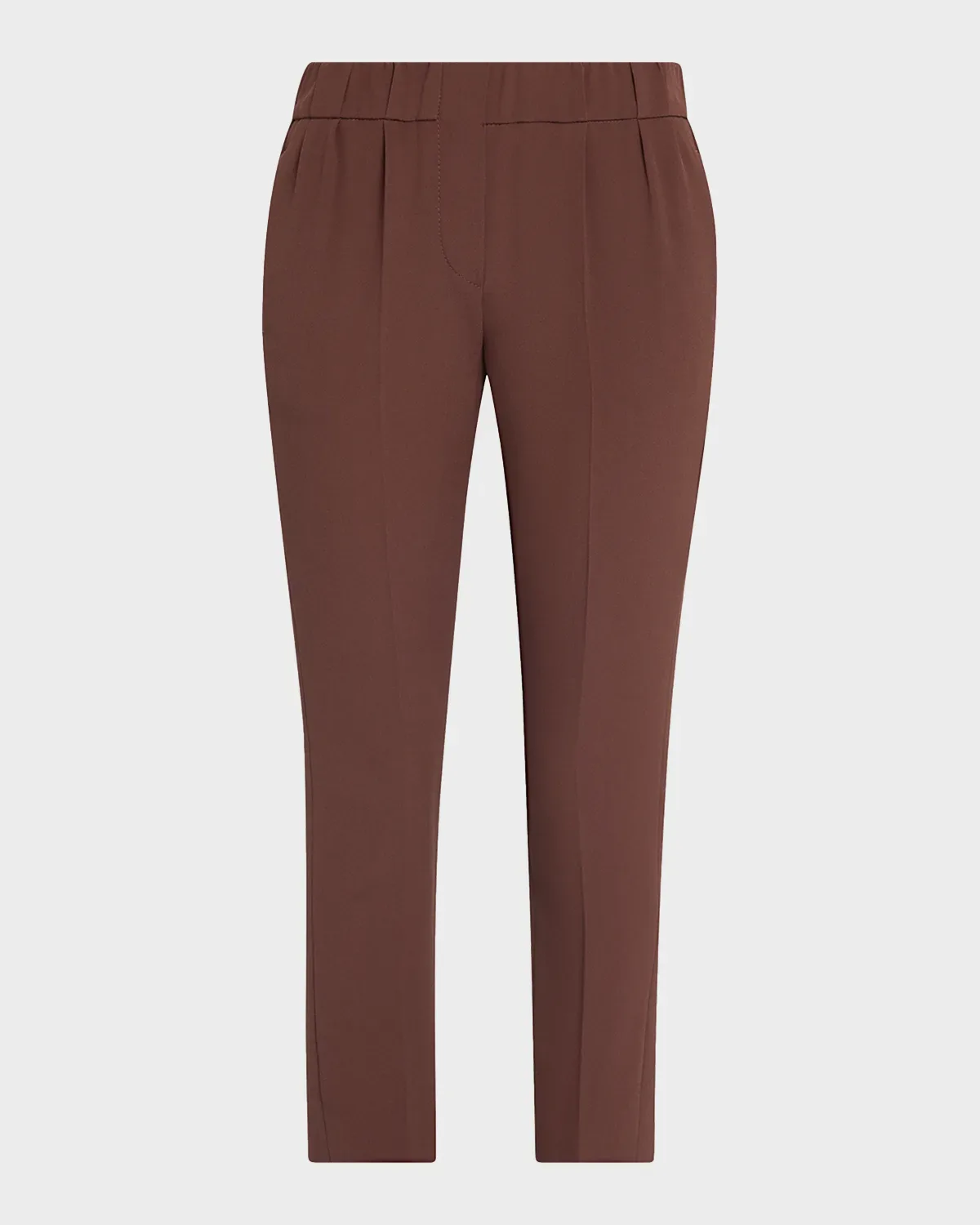 Silk Crepe Slim-Leg Ankle Pull-On Pants by Brunello Cucinelli