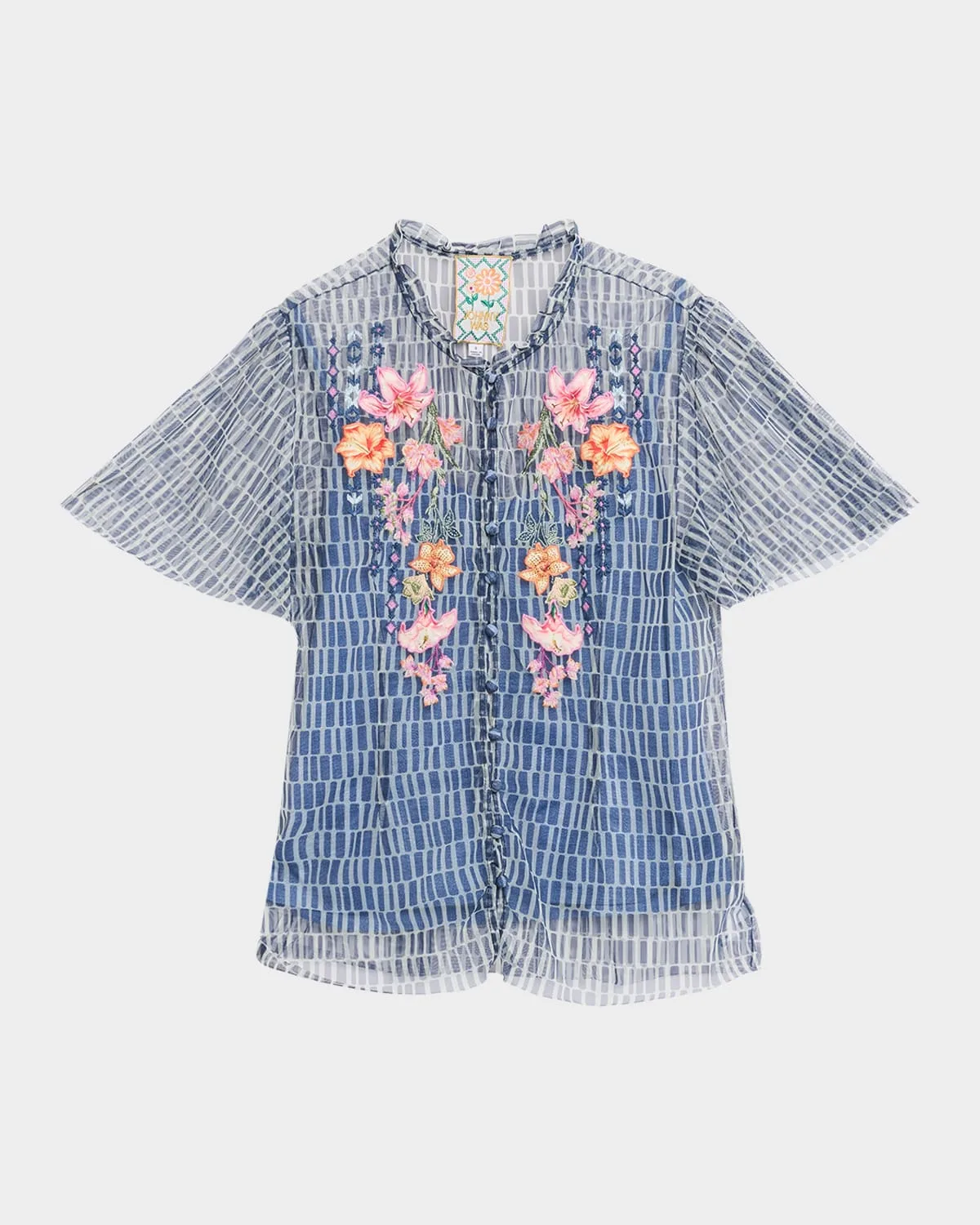 Leandra Embroidered Mesh Blouse by Johnny Was