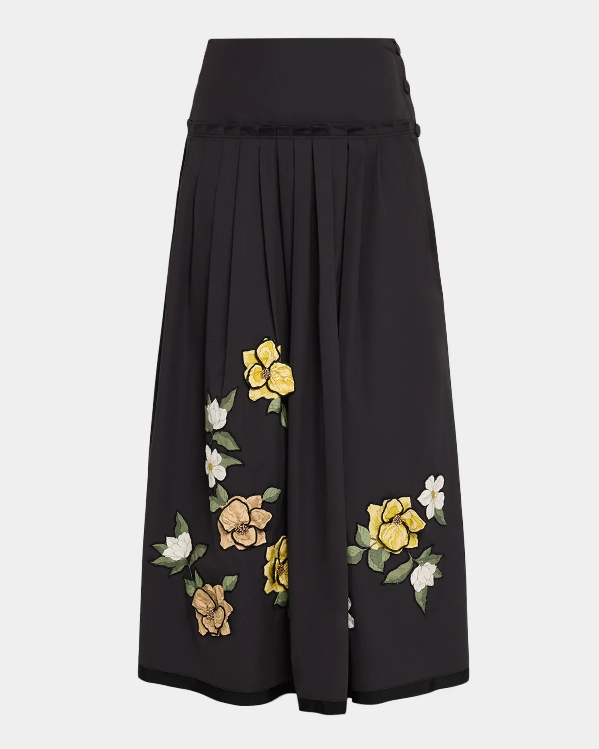 Lindsey Pleated Floral Applique Midi Skirt by Ungaro