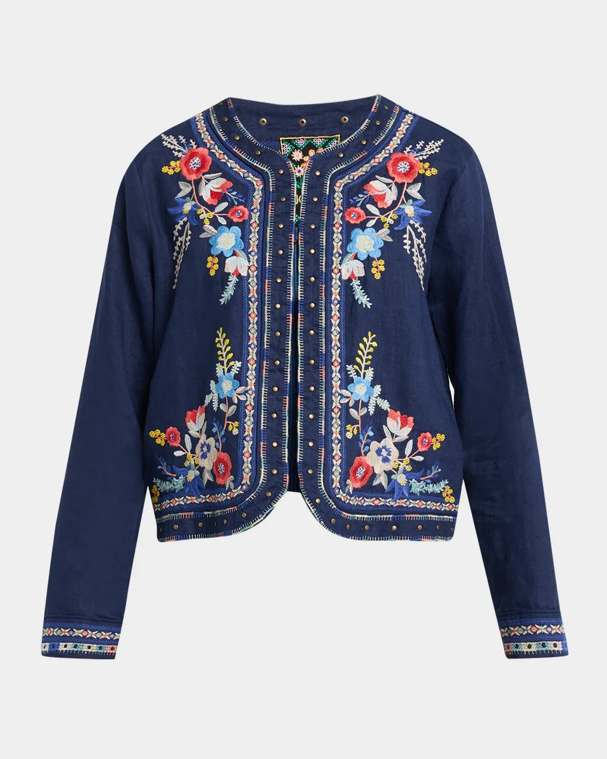 Floral-Embroidered Linen Bolero Jacket by Johnny Was