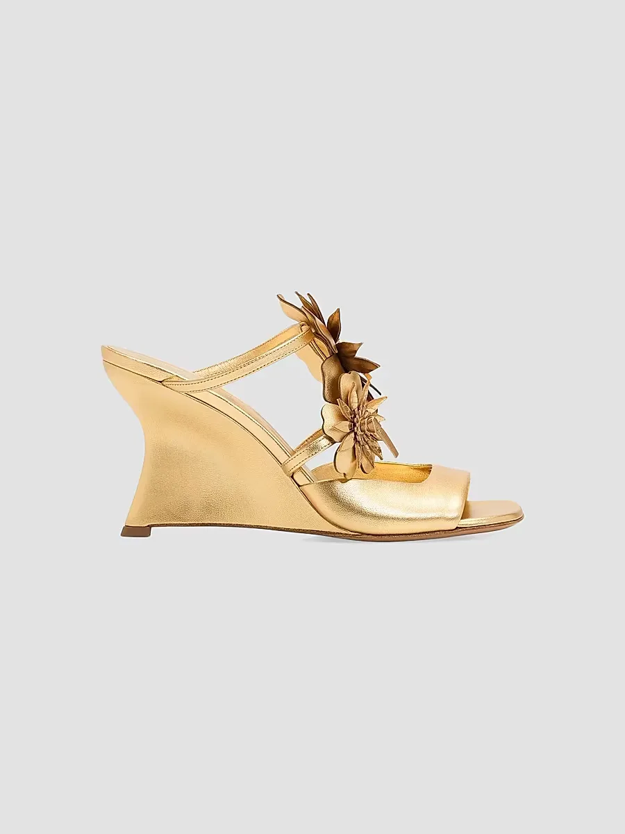 Belara 85MM Floral Leather Wedge Sandals