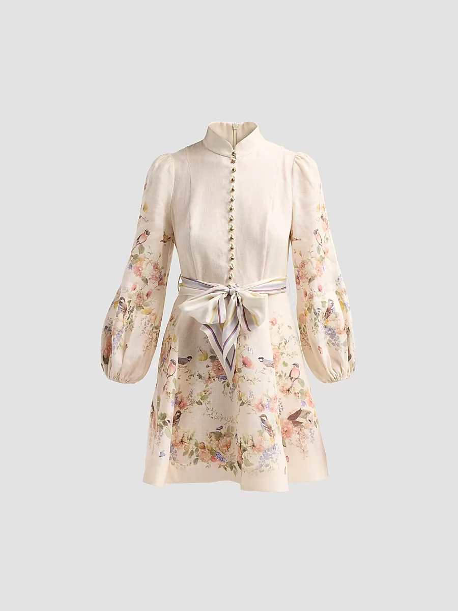 Valiant Floral Linen Button Mini Dress by Zimmermann