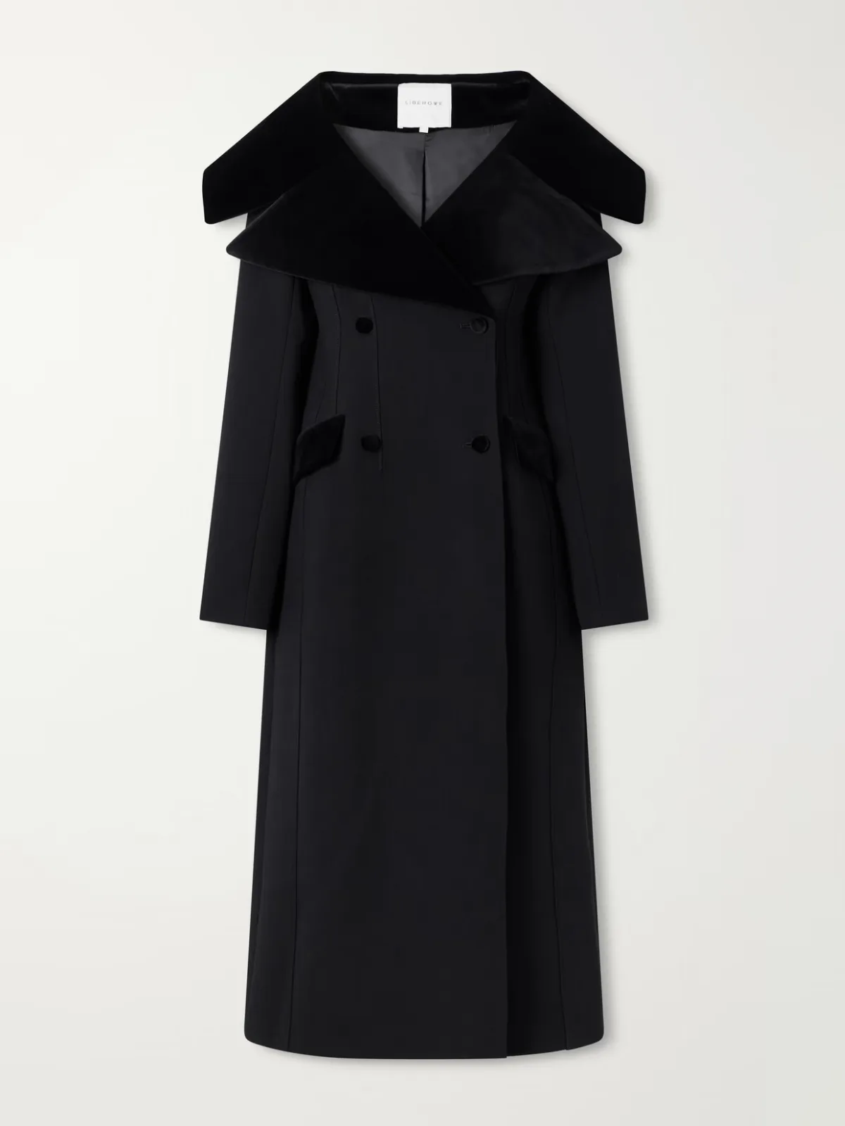Hourglass Double-Breasted Wool Velour-Trimmed Coat by LIBEROWE