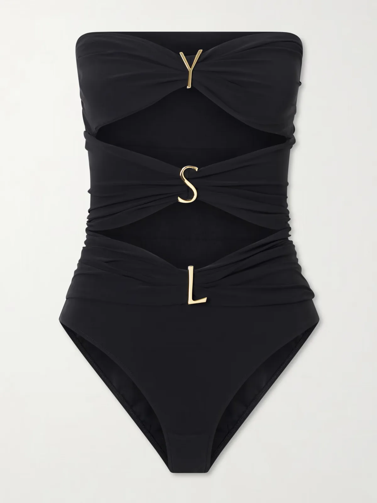 Strapless Cut-Out Gathered Embellished Swimsuit by SAINT LAURENT