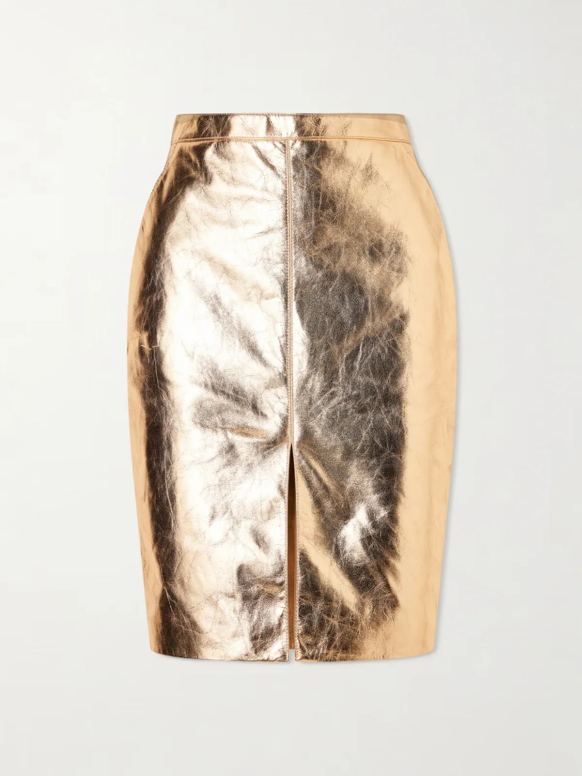 Metallic Leather Midi Skirt by SAINT LAURENT