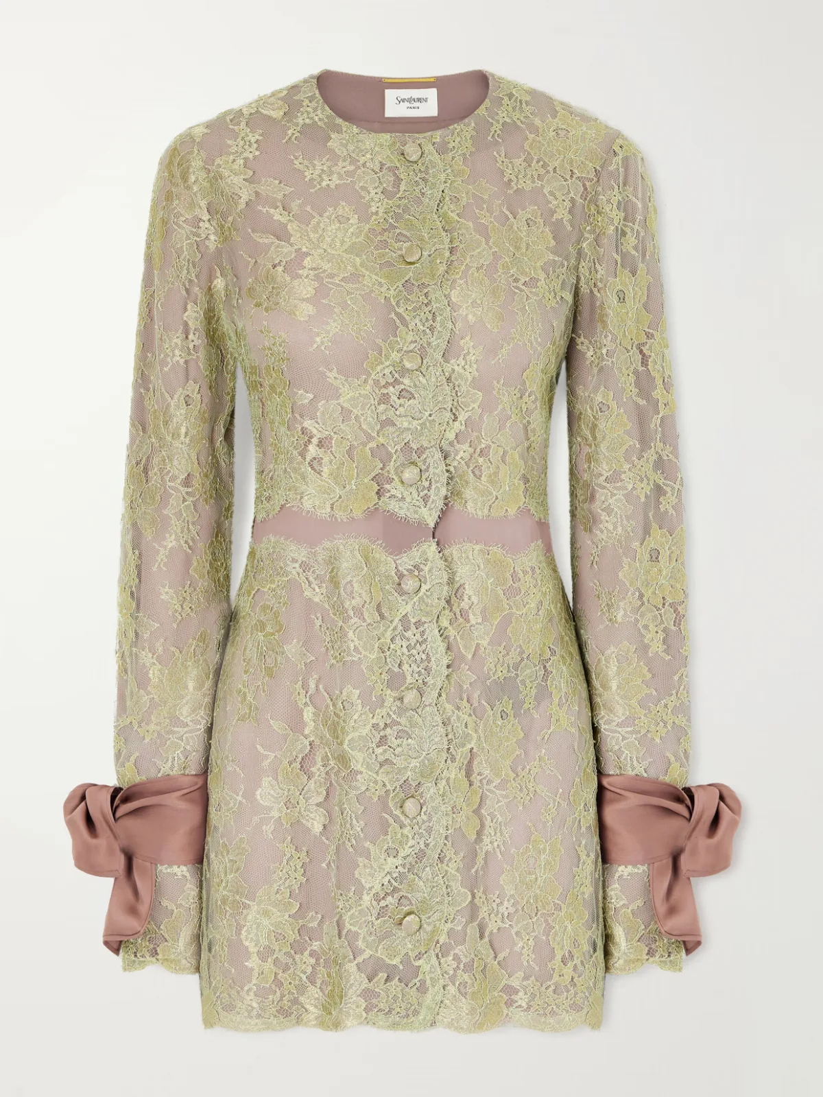 Scalloped Satin-Trimmed Metallic Lace and Crepe Mini Dress by SAINT LAURENT