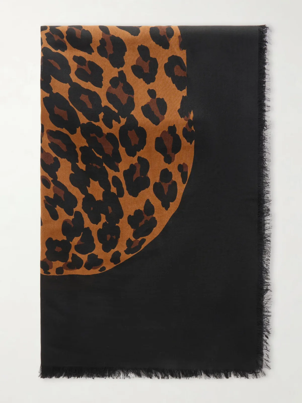 Grand Carre Animal-Print Fringed Wool Scarf