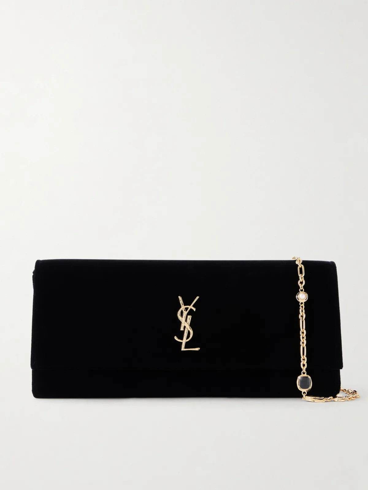 Kate Velour Logo Chain Clutch by SAINT LAURENT