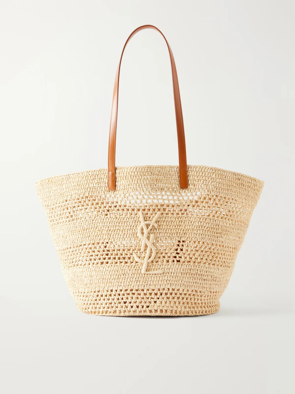 Panier Large Leather-Trimmed Raffia Tote by SAINT LAURENT