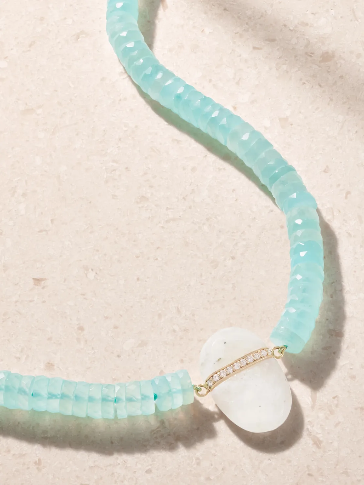 14-Karat Gold, Chalcedony Moonstone and Diamond Beaded Necklace by JIA JIA