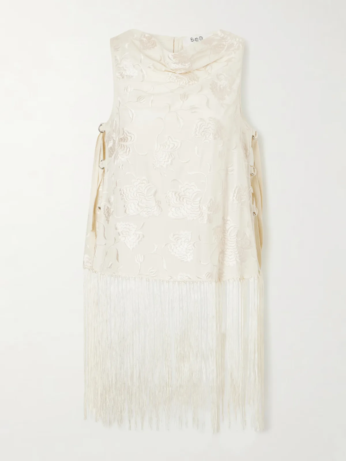 Priscilla Floral-Embroidered Fringed Crepe Vest by Sea