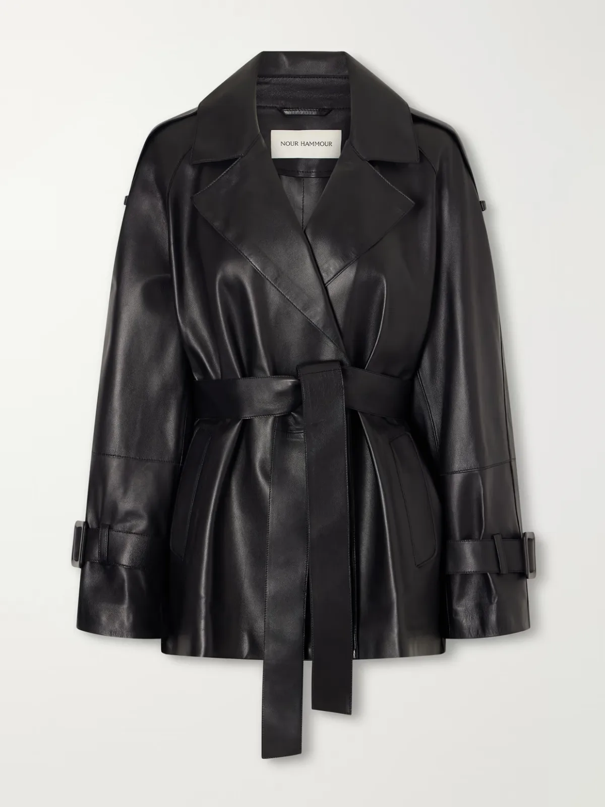Nera Belted Leather Jacket by Nour Hammour
