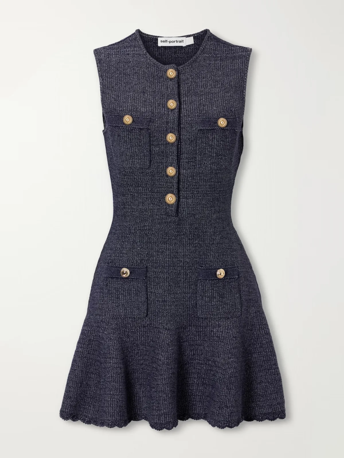 Scalloped Knitted Cotton-Blend Mini Dress by Self-Portrait