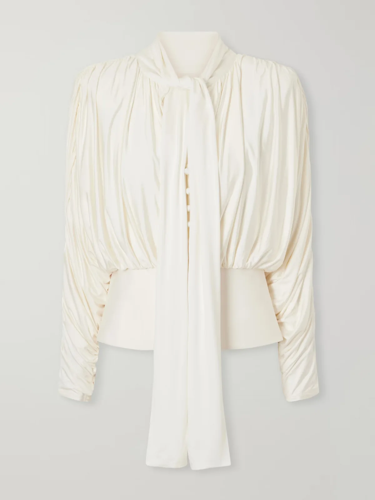 Tie-Detailed Gathered Stretch-Jersey Blouse by Self-Portrait