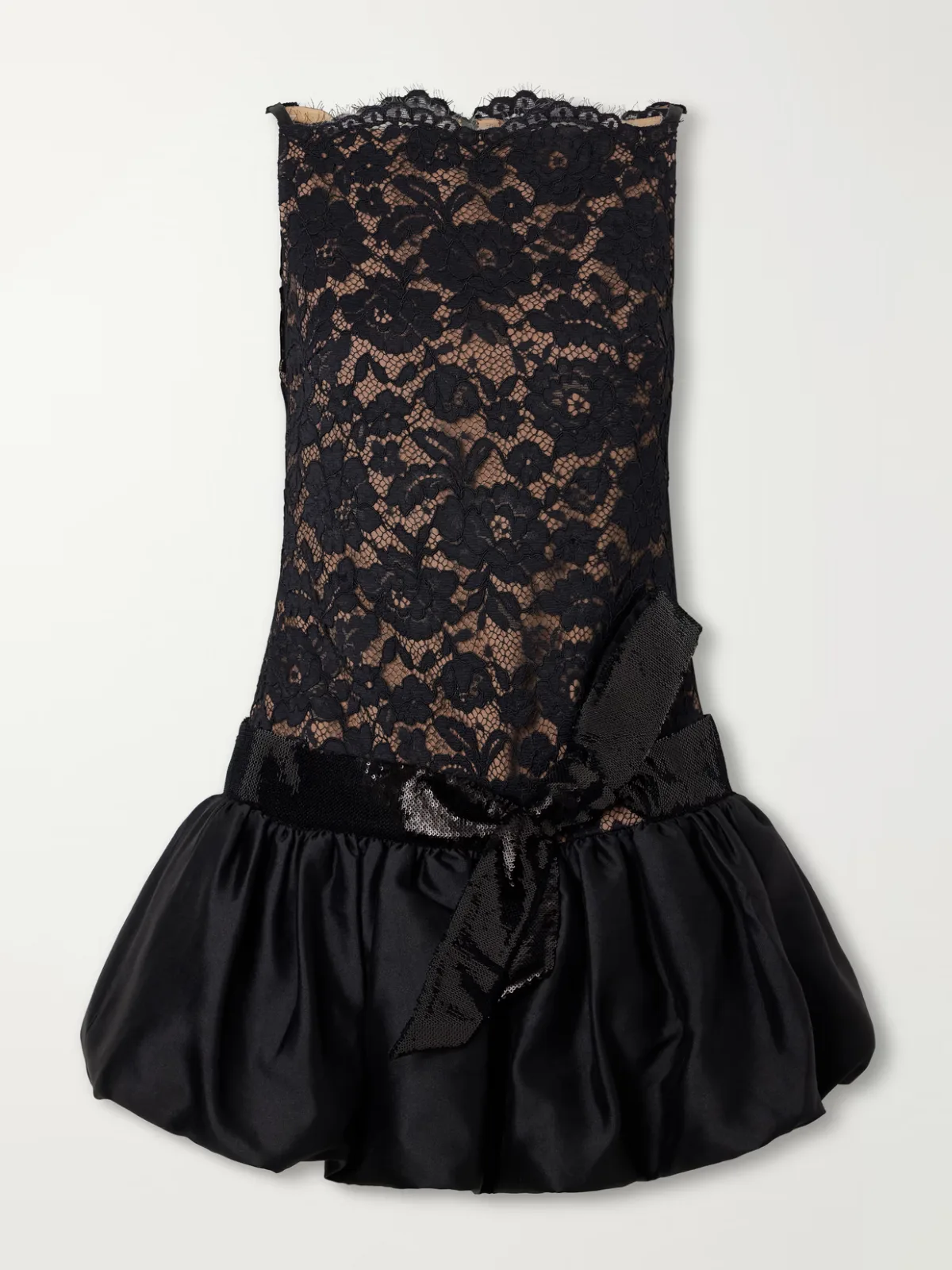 Sequined-Trimmed Satin and Lace Mini Dress by Self-Portrait