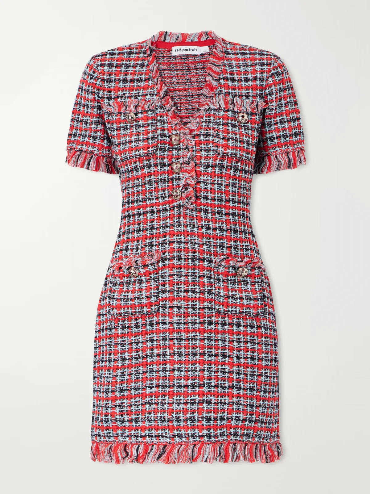 Checked Frayed Cotton-Blend Mini Dress by Self-Portrait