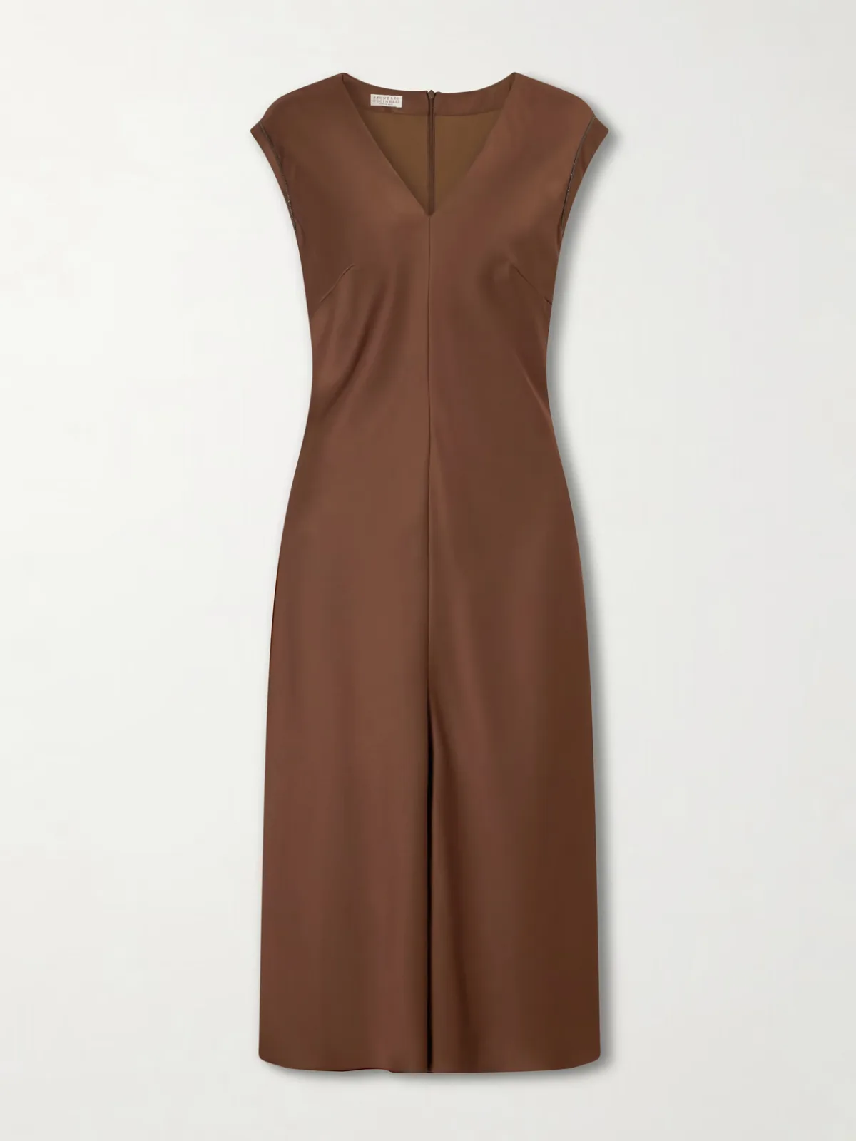 Bead-Embellished Satin Midi Dress