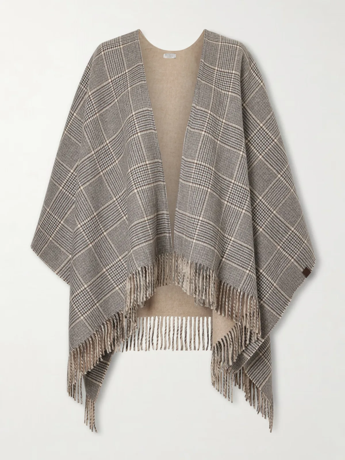 Fringed Prince-Of-Wales Checked Cashmere Wrap by Brunello Cucinelli