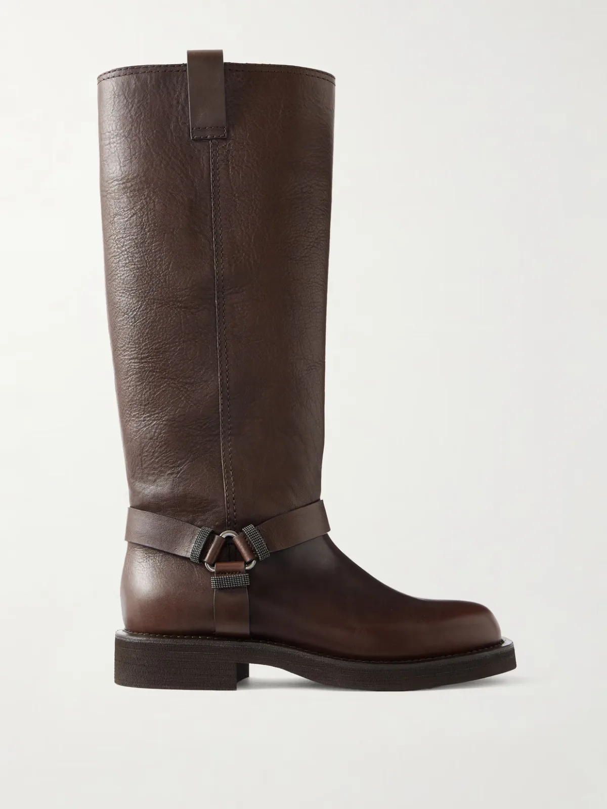 Bead-Embellished Leather Biker Boots by Brunello Cucinelli