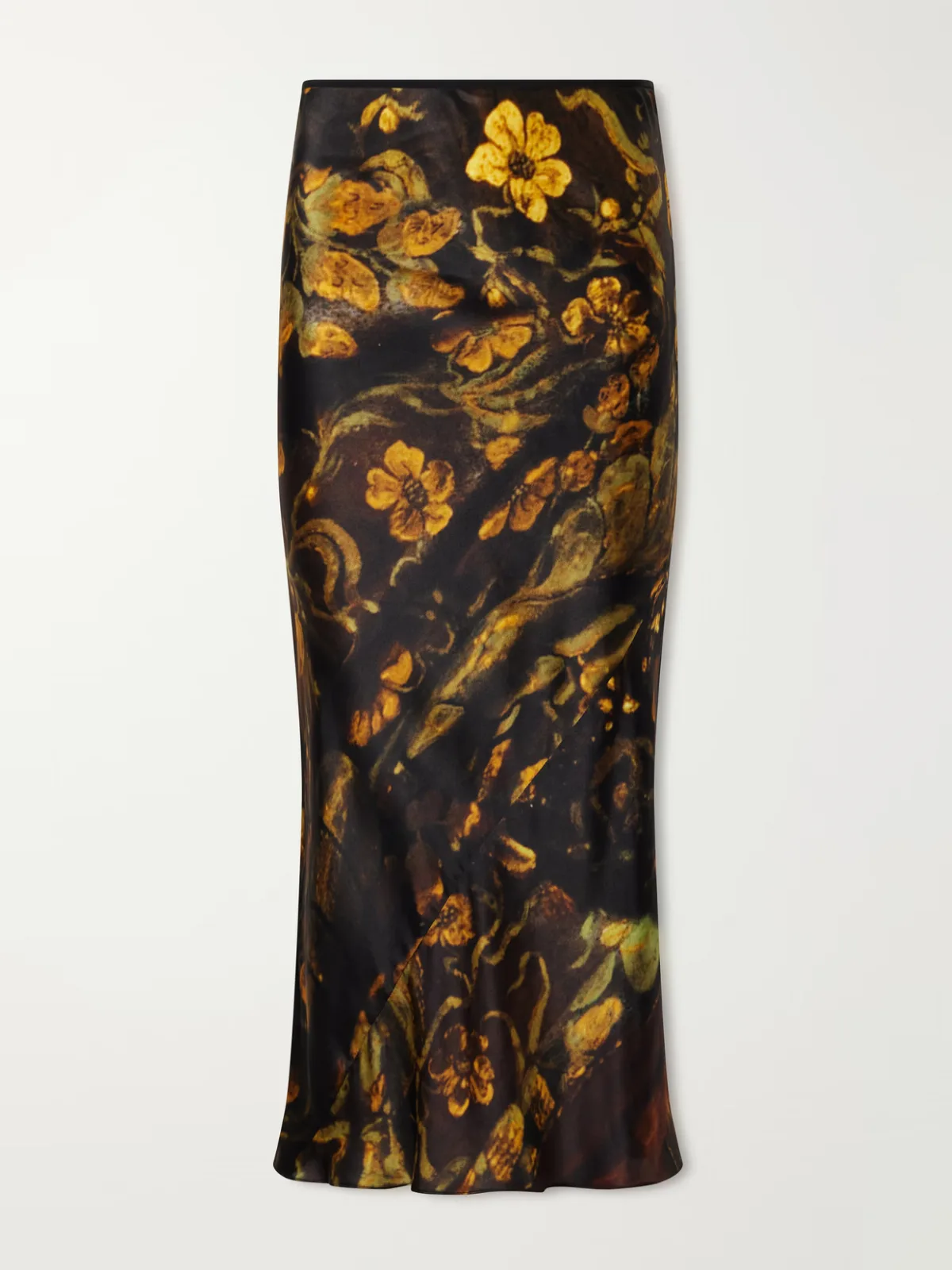 Floral-Printed Silk-Satin Midi Skirt by Dries Van Noten
