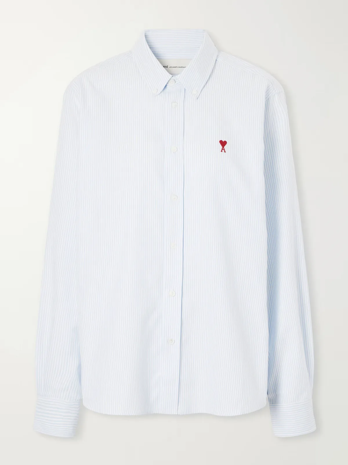 Embroidered Striped Cotton Oxford Shirt by AMI PARIS