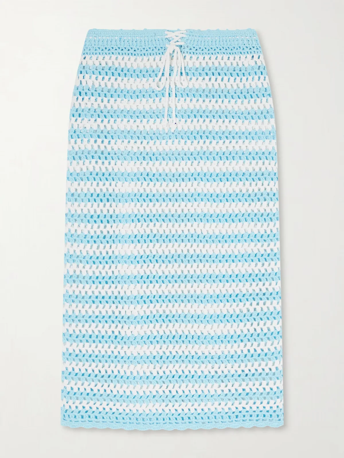 Welles Striped Crocheted Cotton Midi Skirt