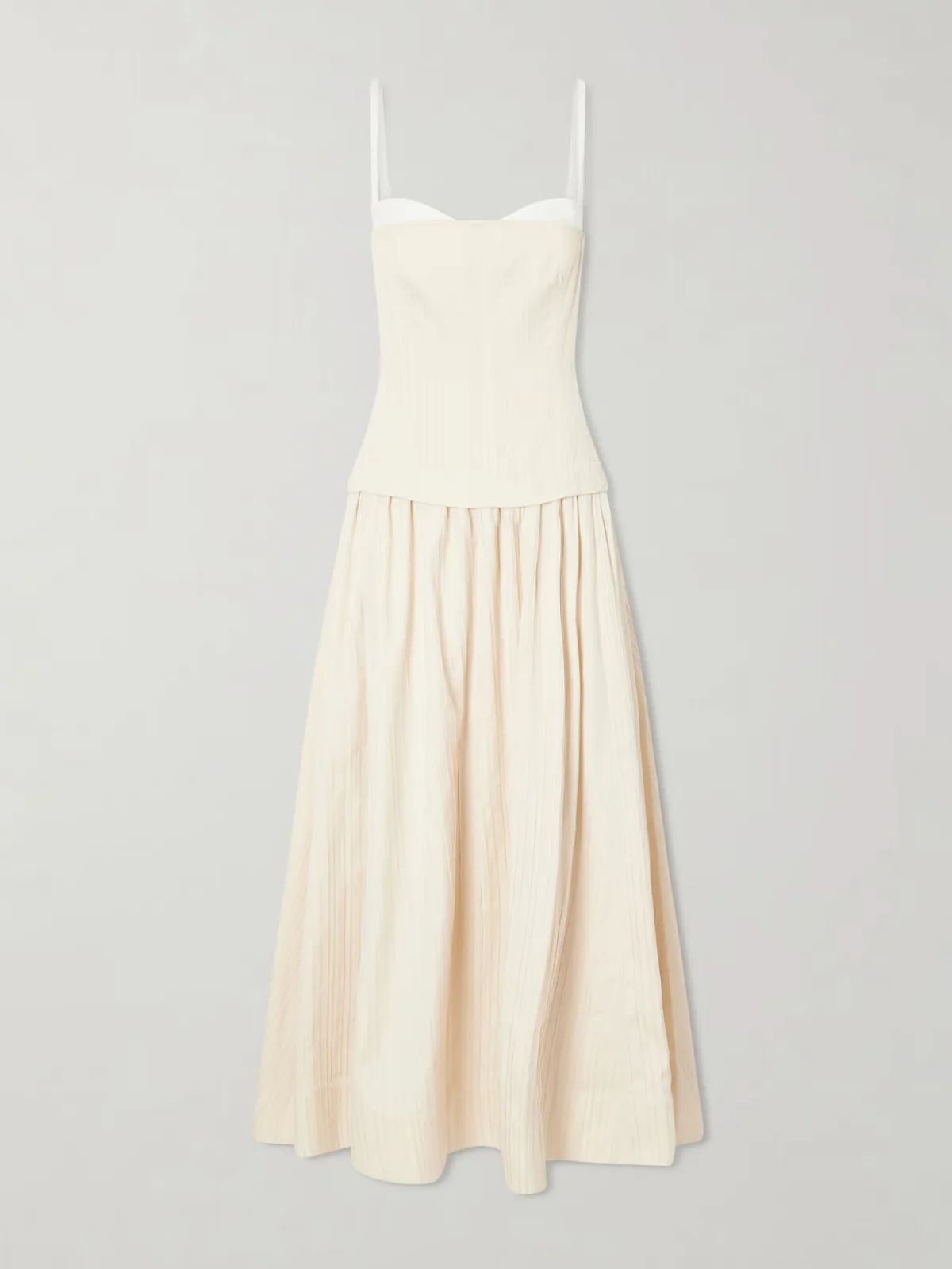 Quinlin Striped Satin Bustier Midi Dress by SIMKHAI
