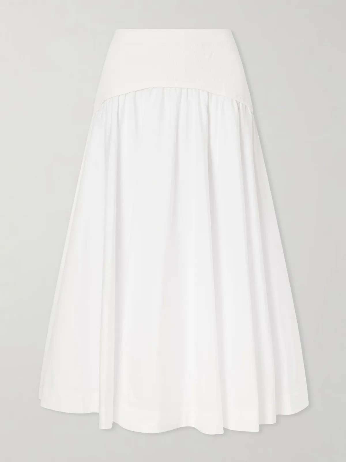 Ovie Pleated Ribbed Cotton-Poplin Midi Skirt