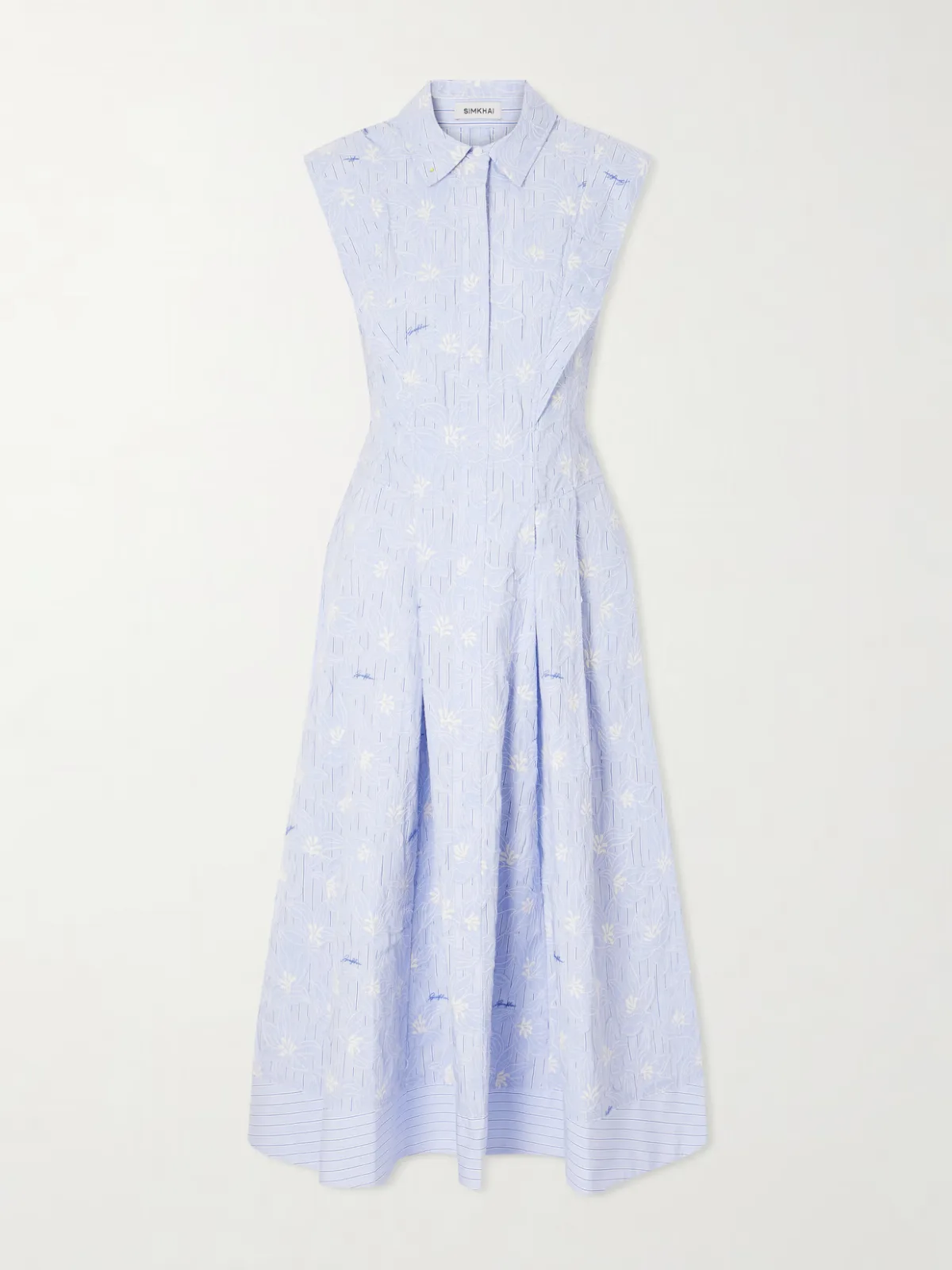 Neri Embroidered Striped Cotton-Poplin Midi Dress by SIMKHAI