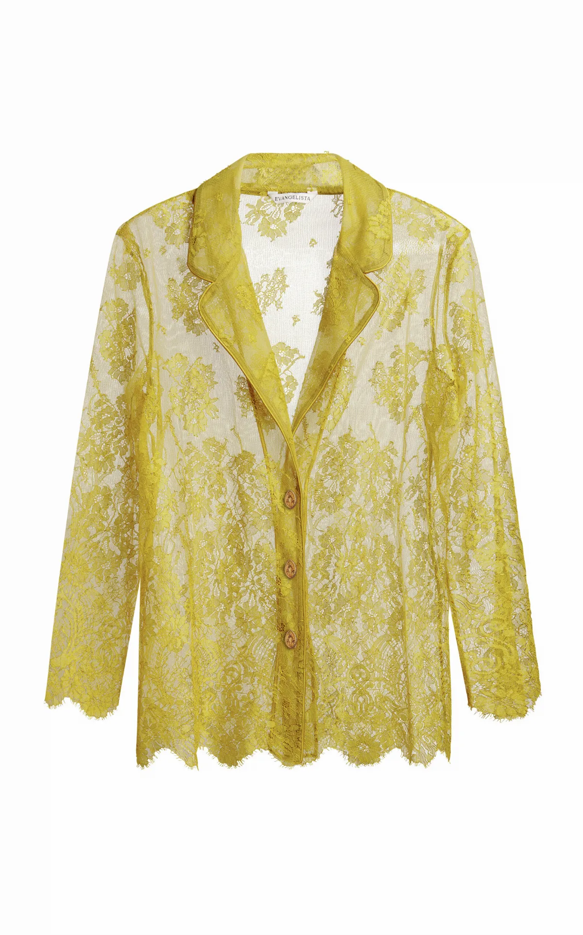 Joan Cotton-Blend Leavers Lace Pajama Top by Evangelista Lingerie