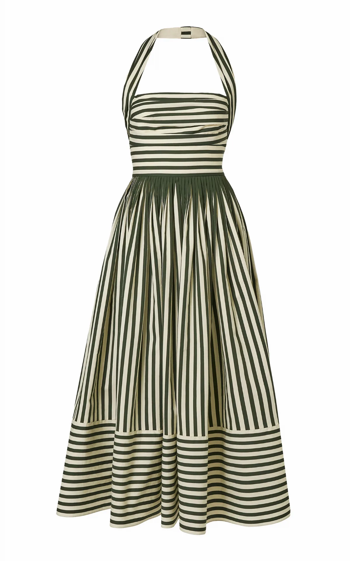 Ruched Striped Cotton-Blend Halter Midi Dress by Carolina Herrera