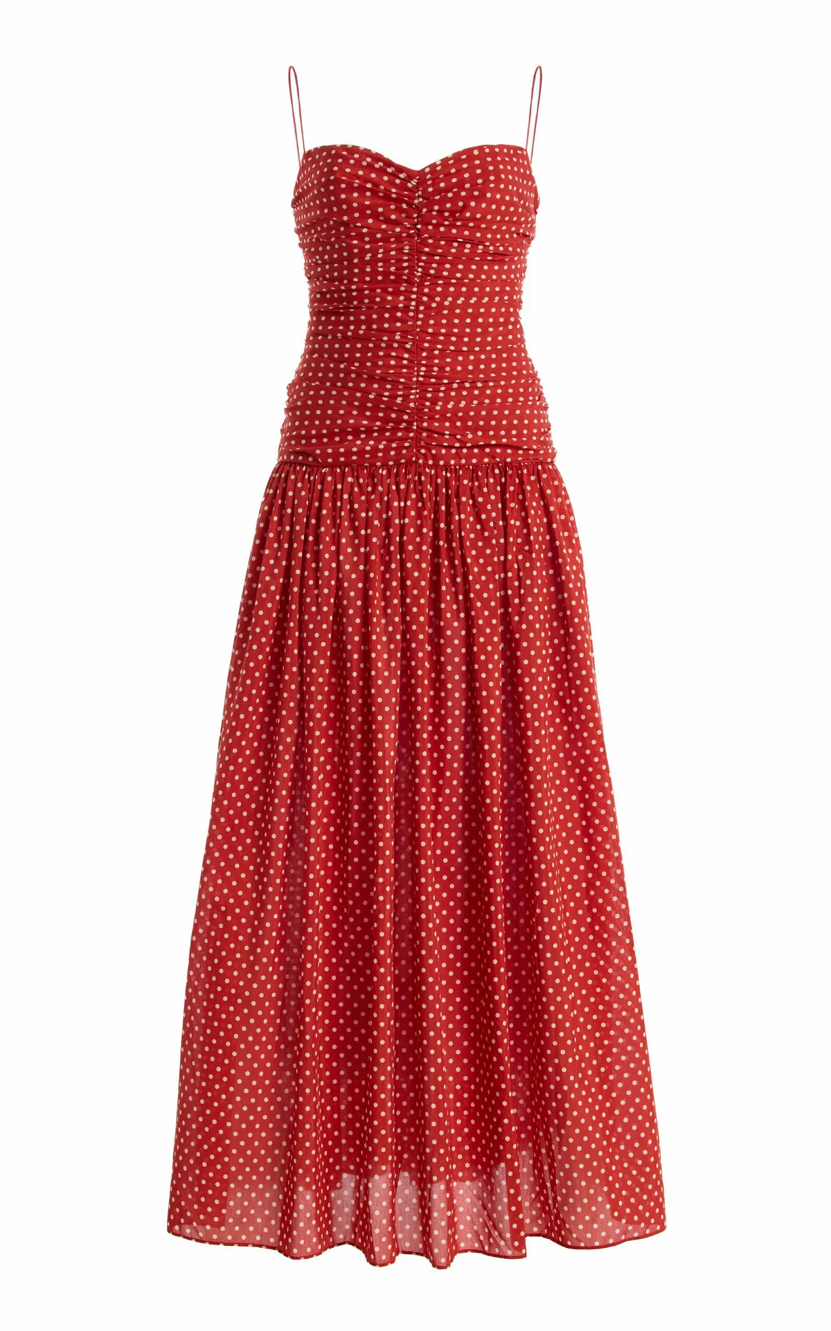 Gathered Polka-Dot Cotton-Silk Drop-Waist Midi Dress by Matteau